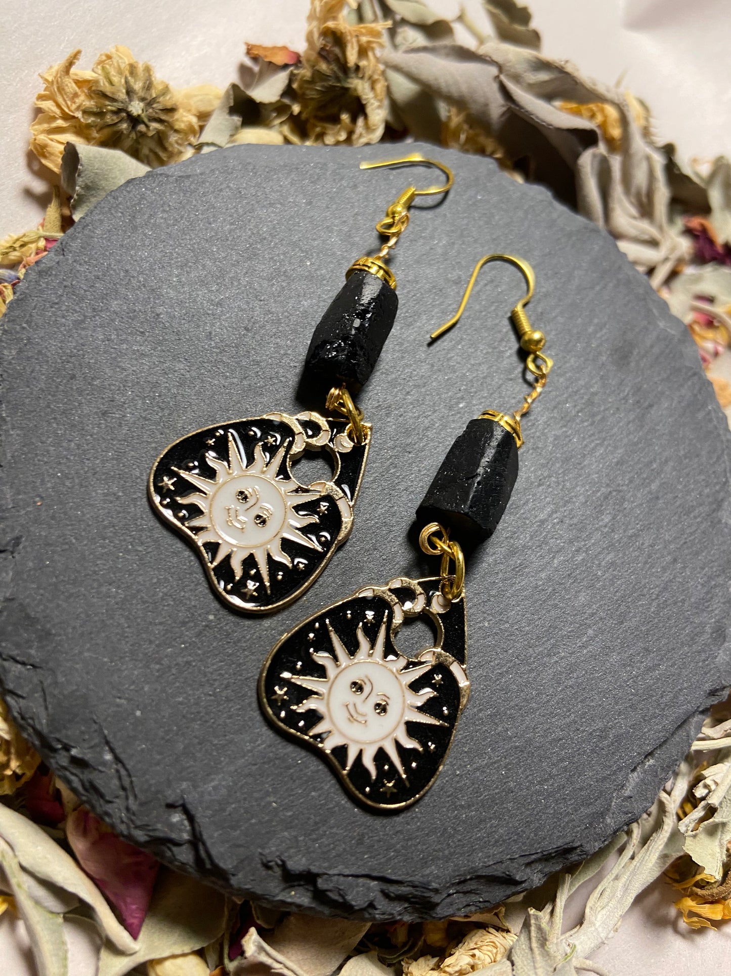 Sun Planchette Earrings With Tourmaline