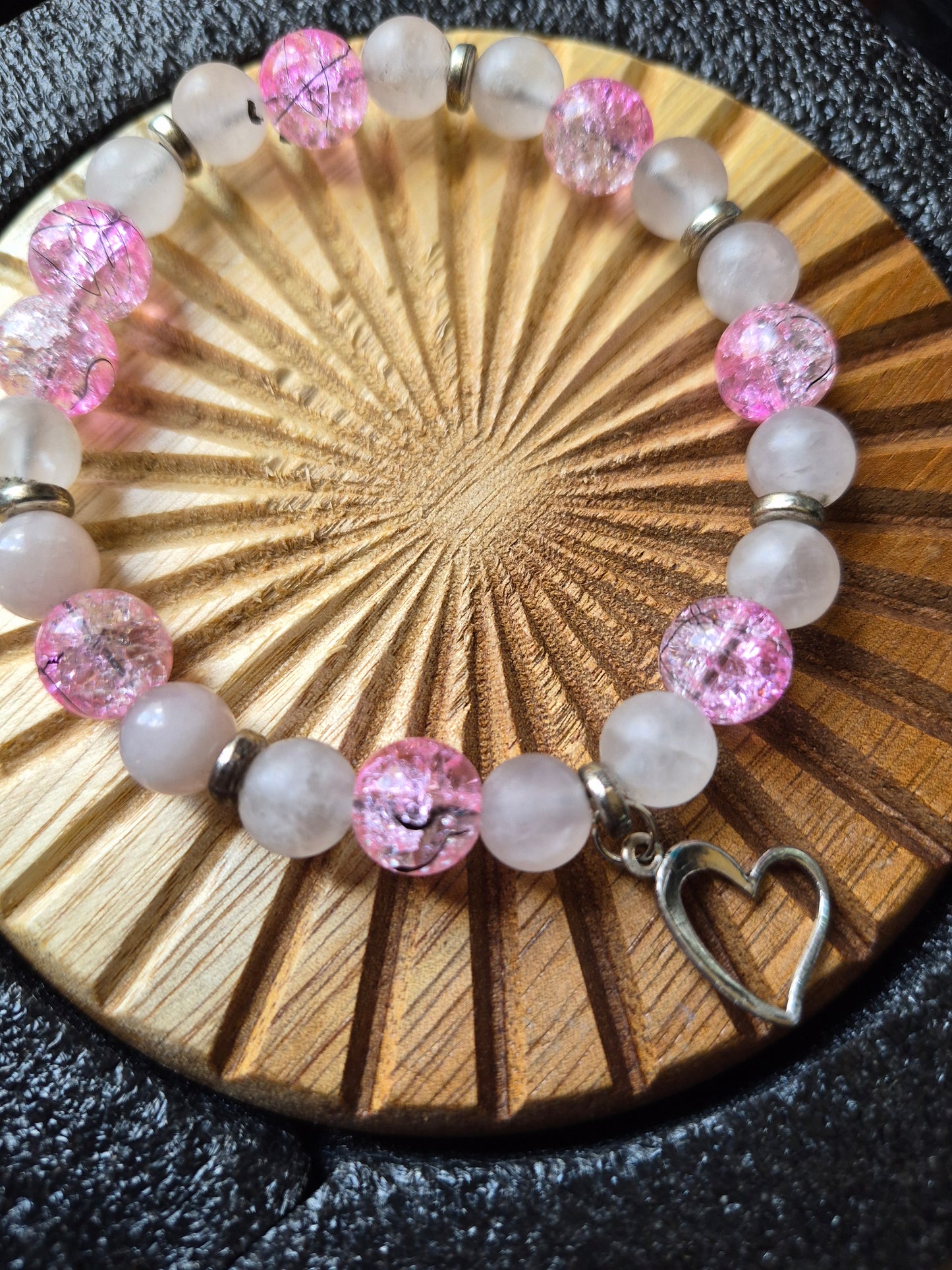 Quartz And Crackle Heart Charm