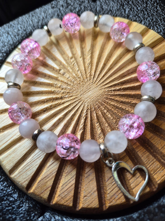 Quartz And Crackle Heart Charm