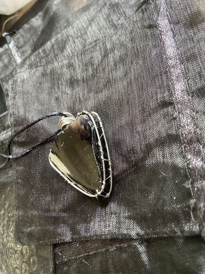 Black Obsidian In Silver Wire Necklace