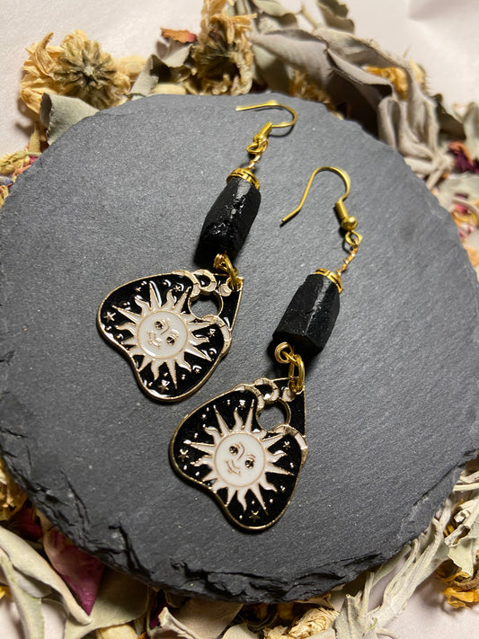 Sun Planchette Earrings With Tourmaline