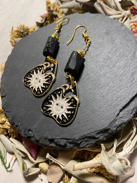 Sun Planchette Earrings With Tourmaline