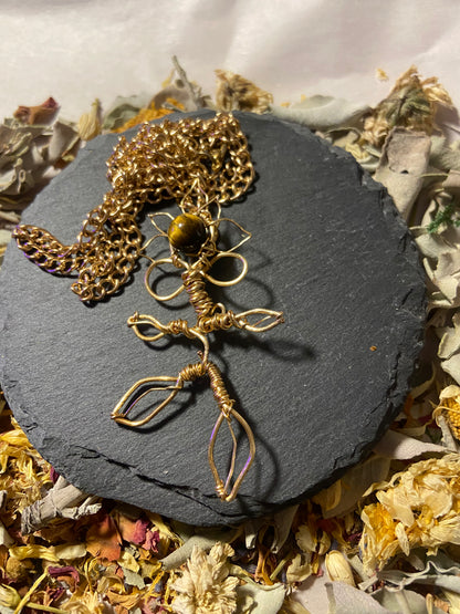 Wire Flower With Tigers Eye