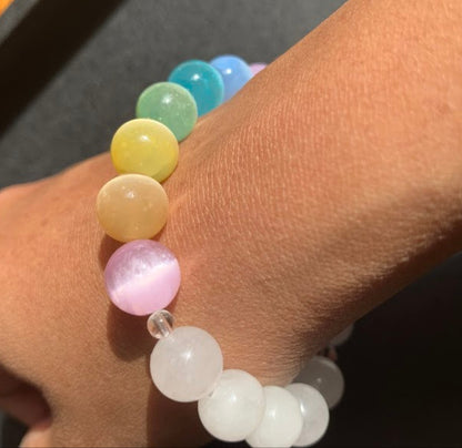 Rainbow Selenite With White Jade