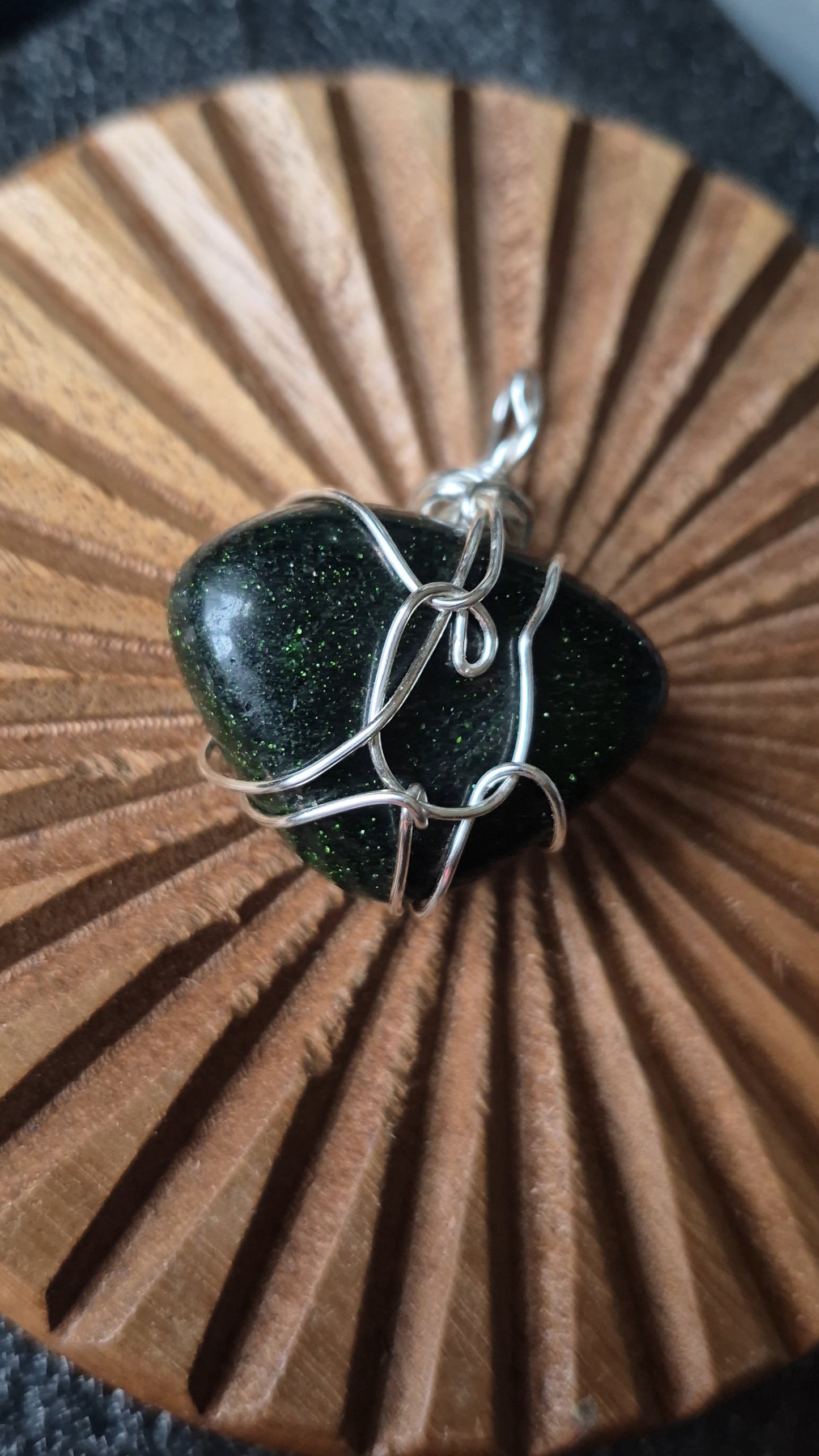 Goldstone (Green) In Silver Wire
