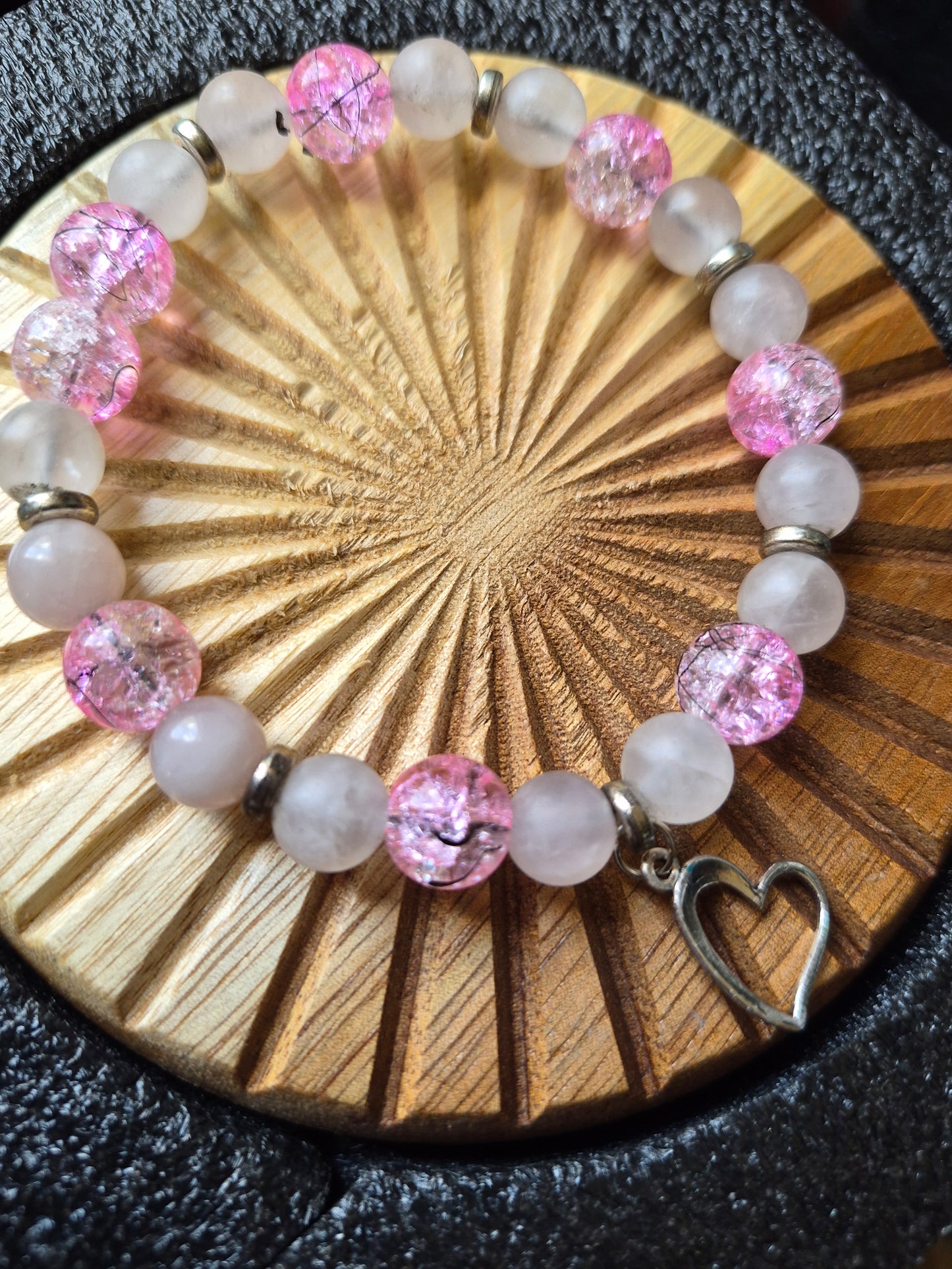 Quartz And Crackle Heart Charm