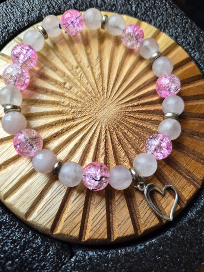 Quartz And Crackle Heart Charm