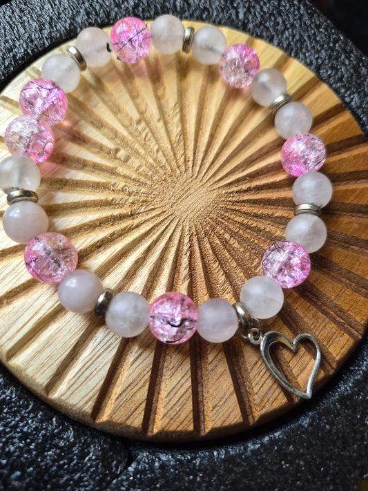Quartz And Crackle Heart Charm