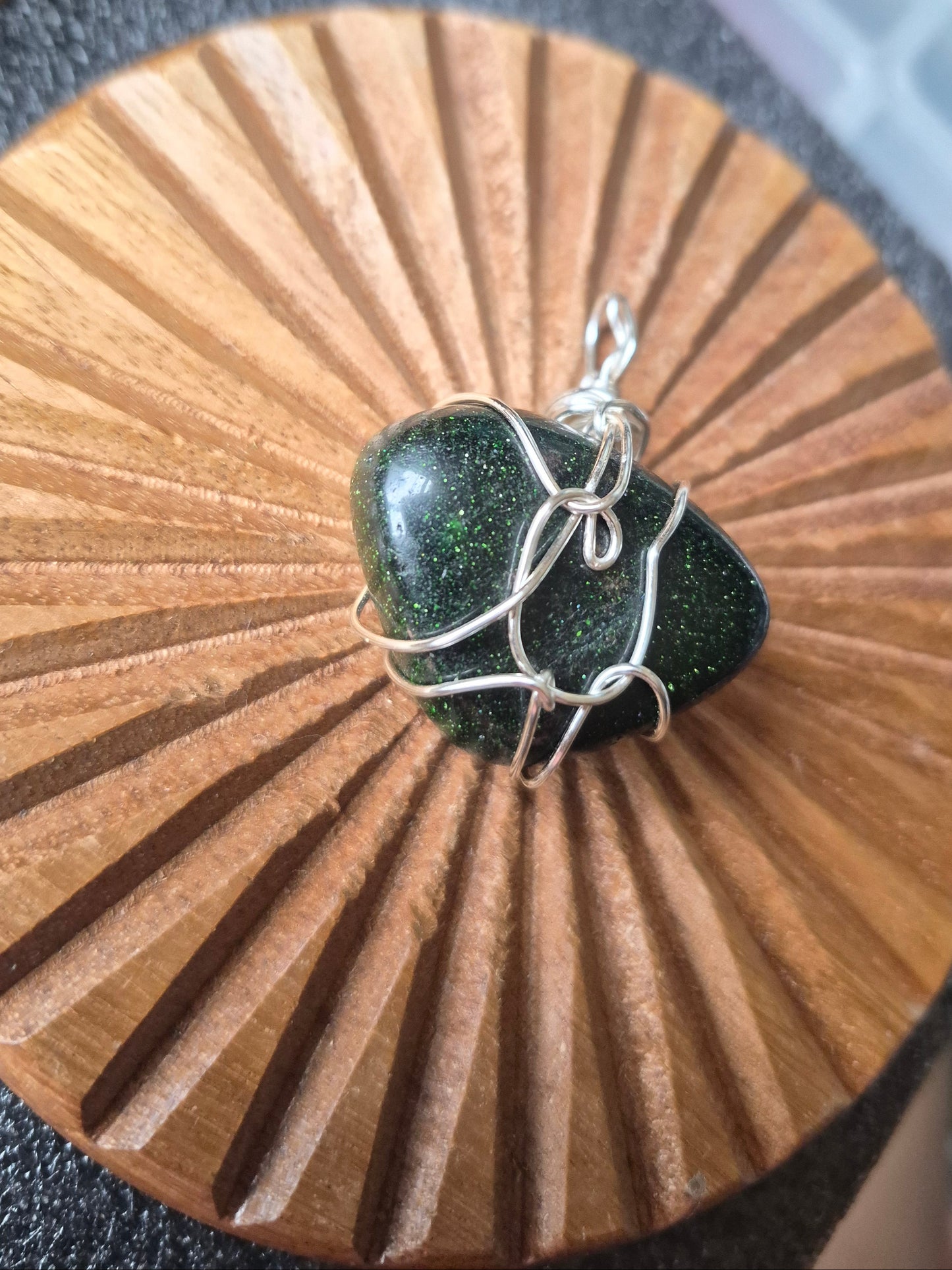 Goldstone (Green) In Silver Wire