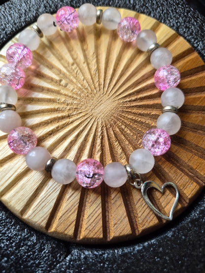 Quartz And Crackle Heart Charm
