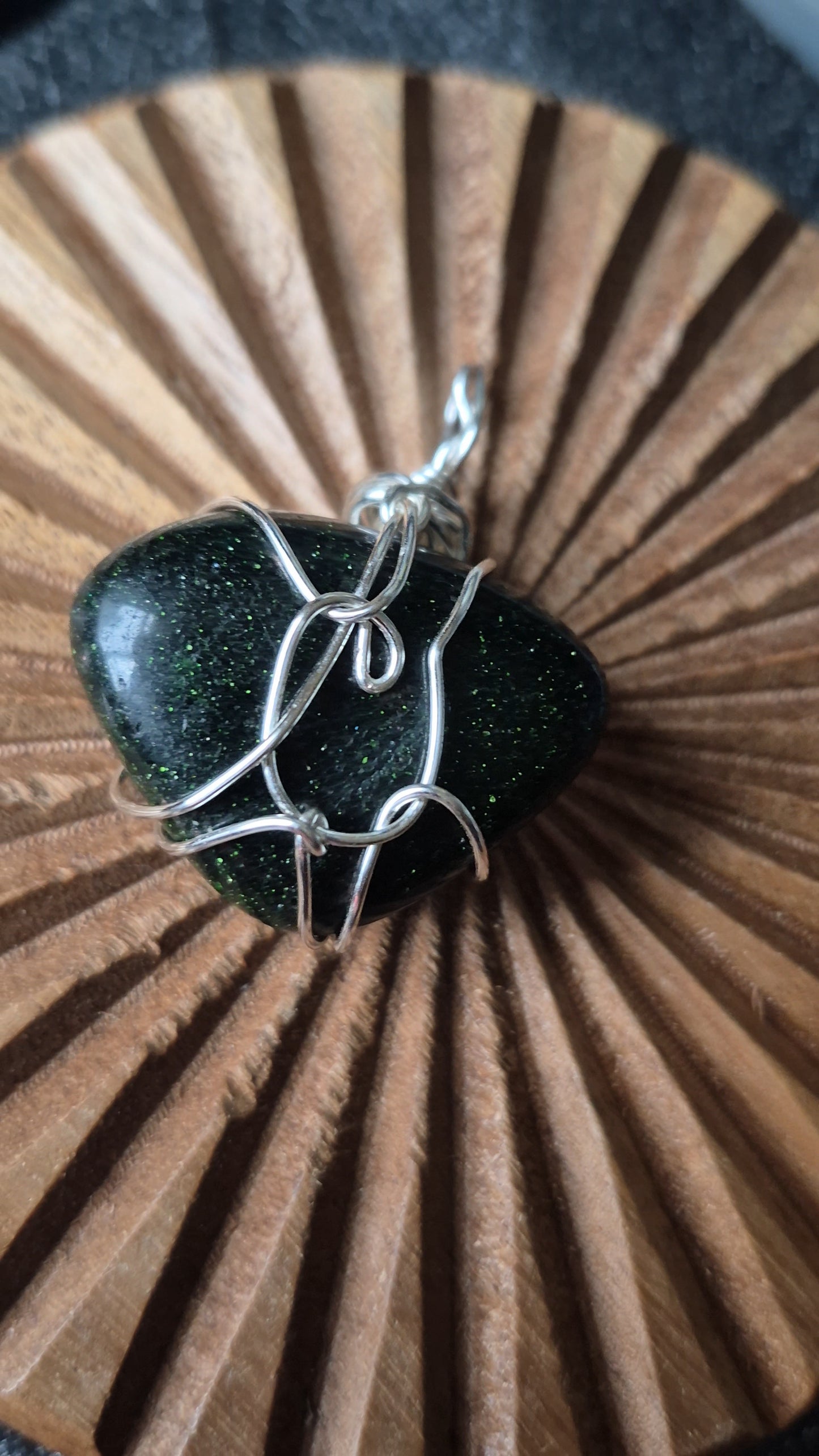 Goldstone (Green) In Silver Wire