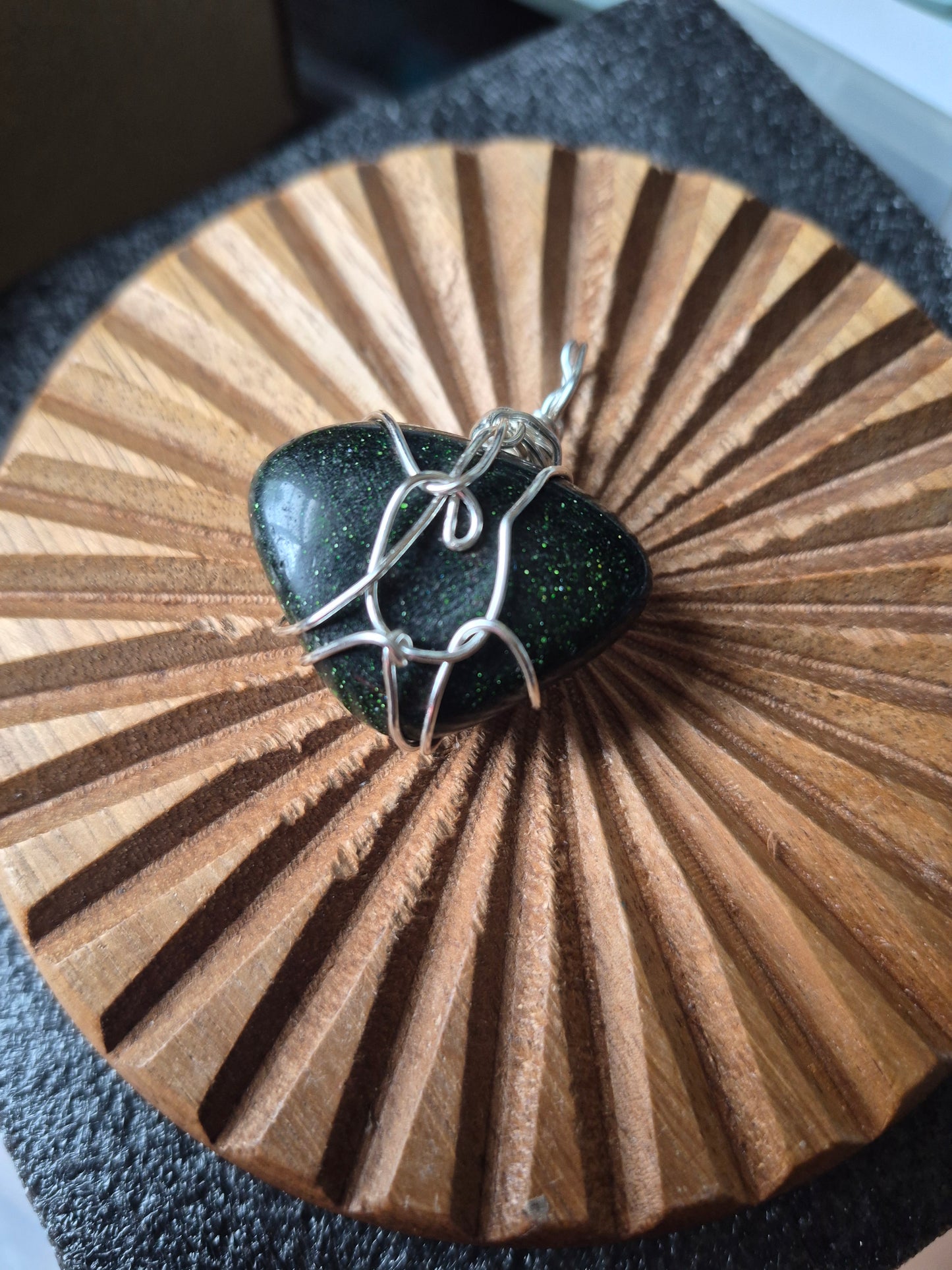 Goldstone (Green) In Silver Wire