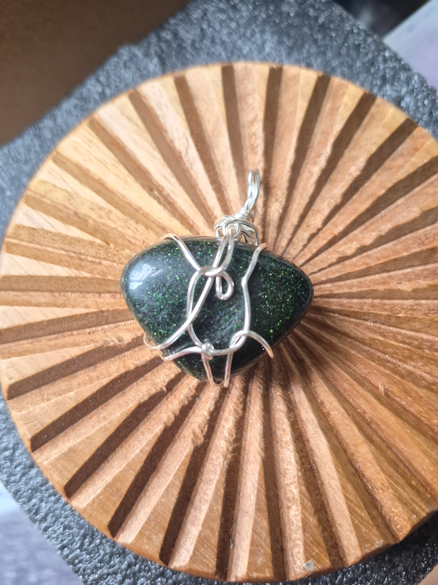 Goldstone (Green) In Silver Wire