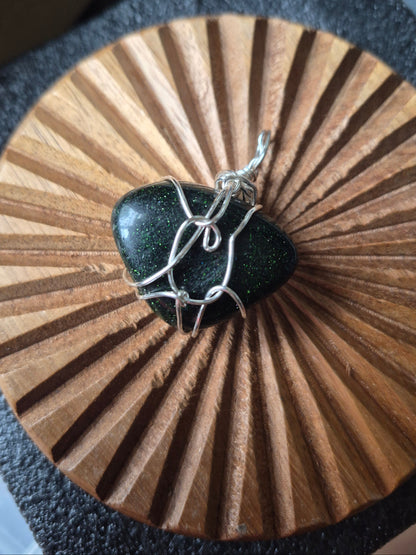 Goldstone (Green) In Silver Wire