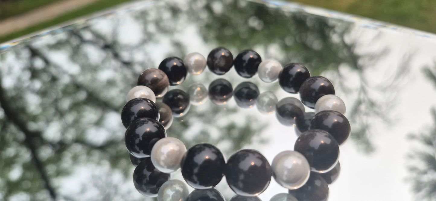 Obsidian and Pearl White Beads