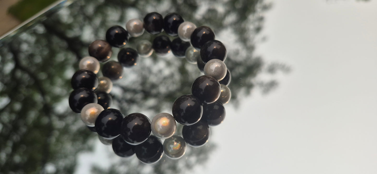 Obsidian and Pearl White Beads