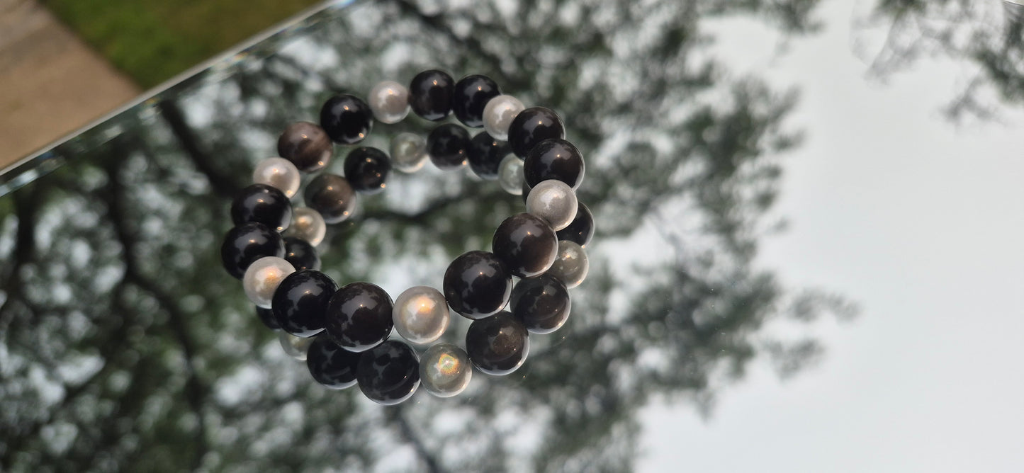 Obsidian and Pearl White Beads